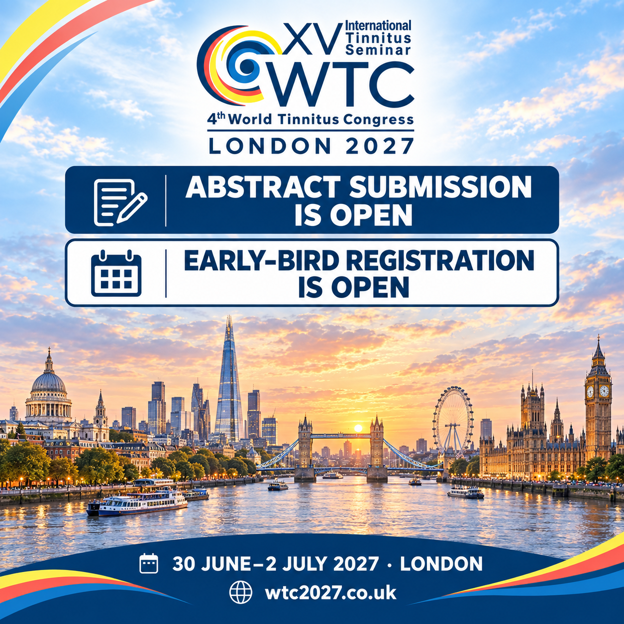 Abstract submission and early-bird registration are now open for WTC/ITS London 2027.